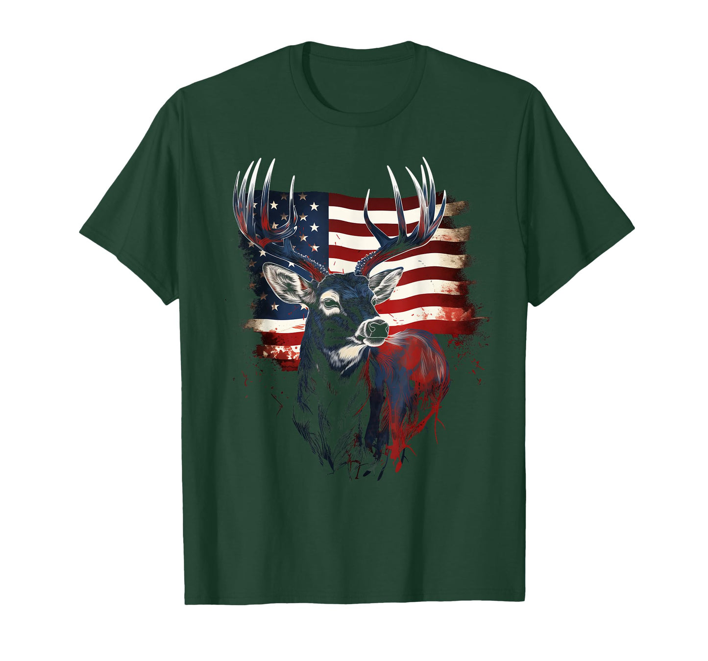 Deer Hunting American Flag Patriotic Hunter Whitetail Buck T-Shirt