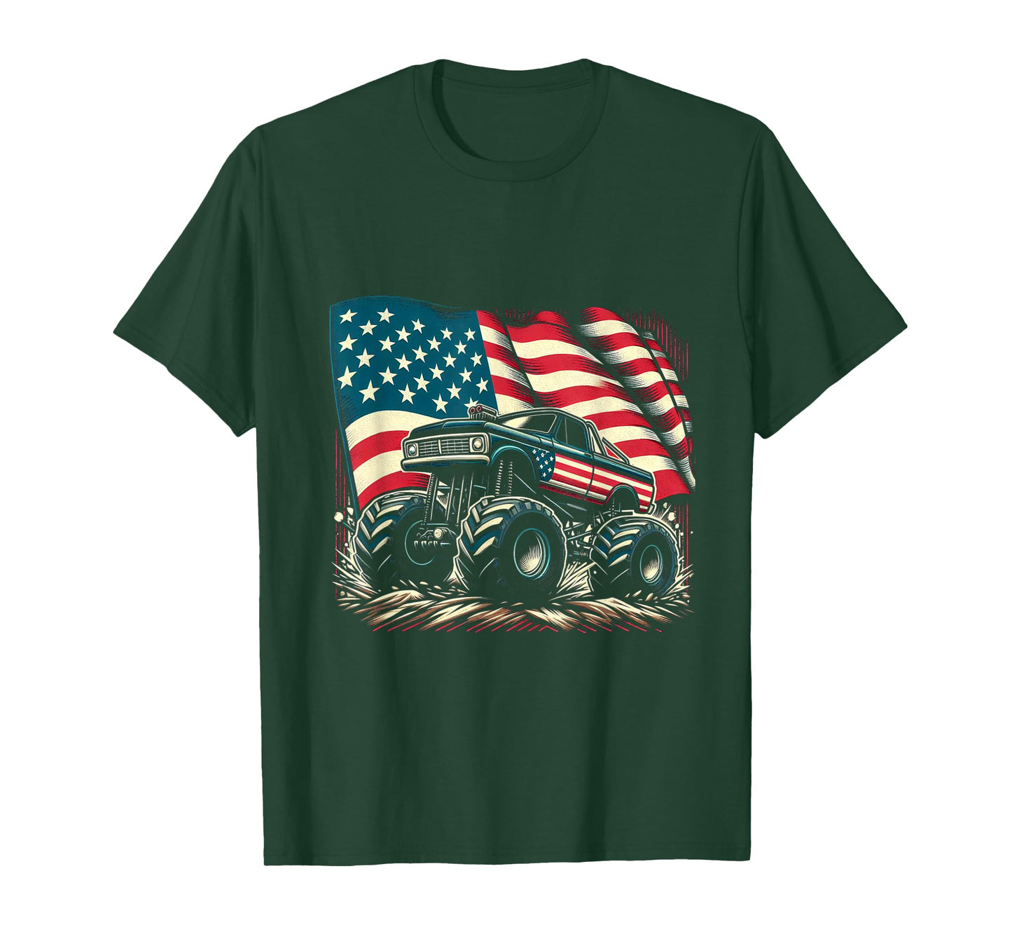 Patriotic USA Monster Truck Adult T-Shirt