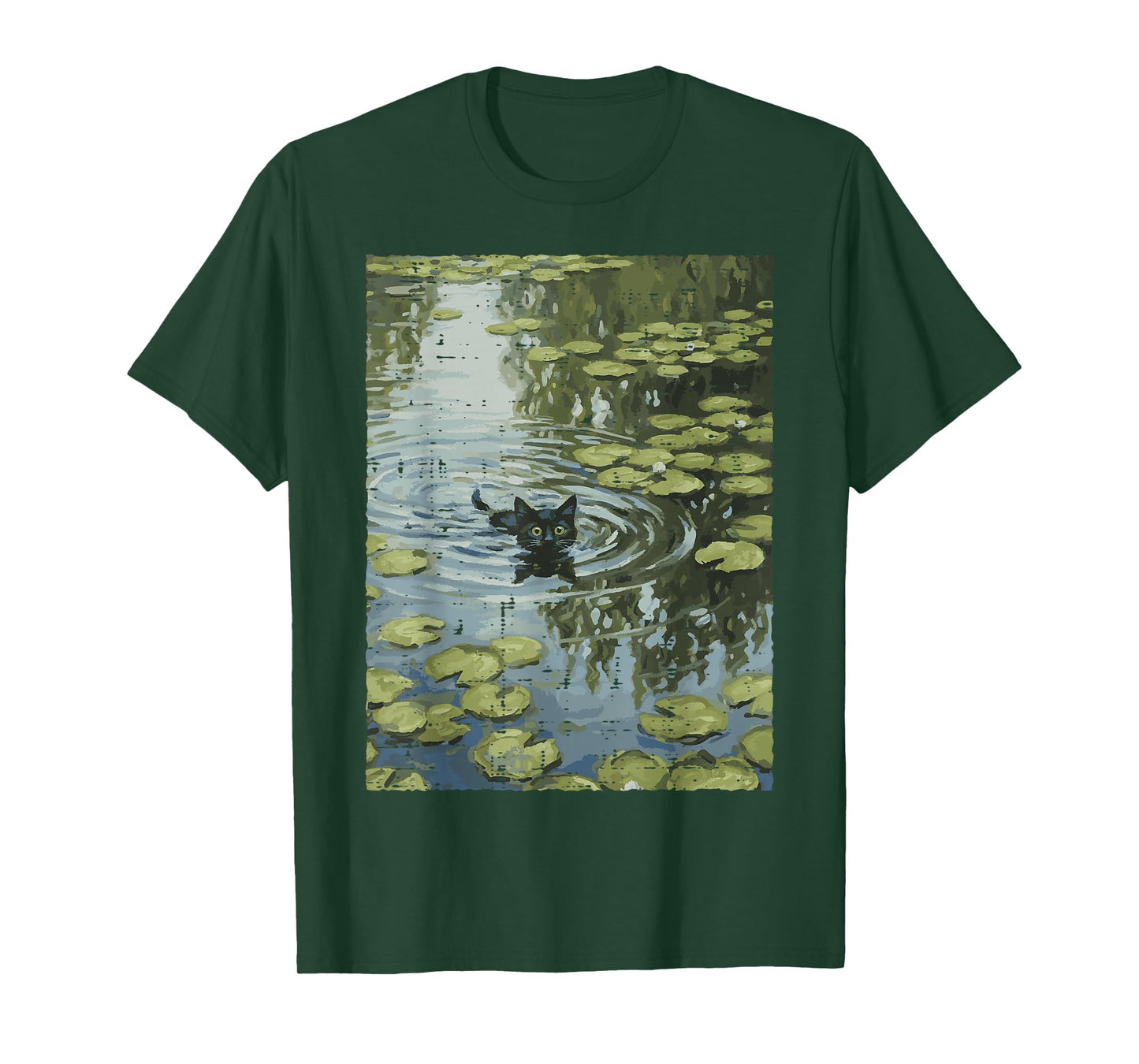 Black Cat Monet Water Lilies Kitten Painting Women Men Kids T-Shirt