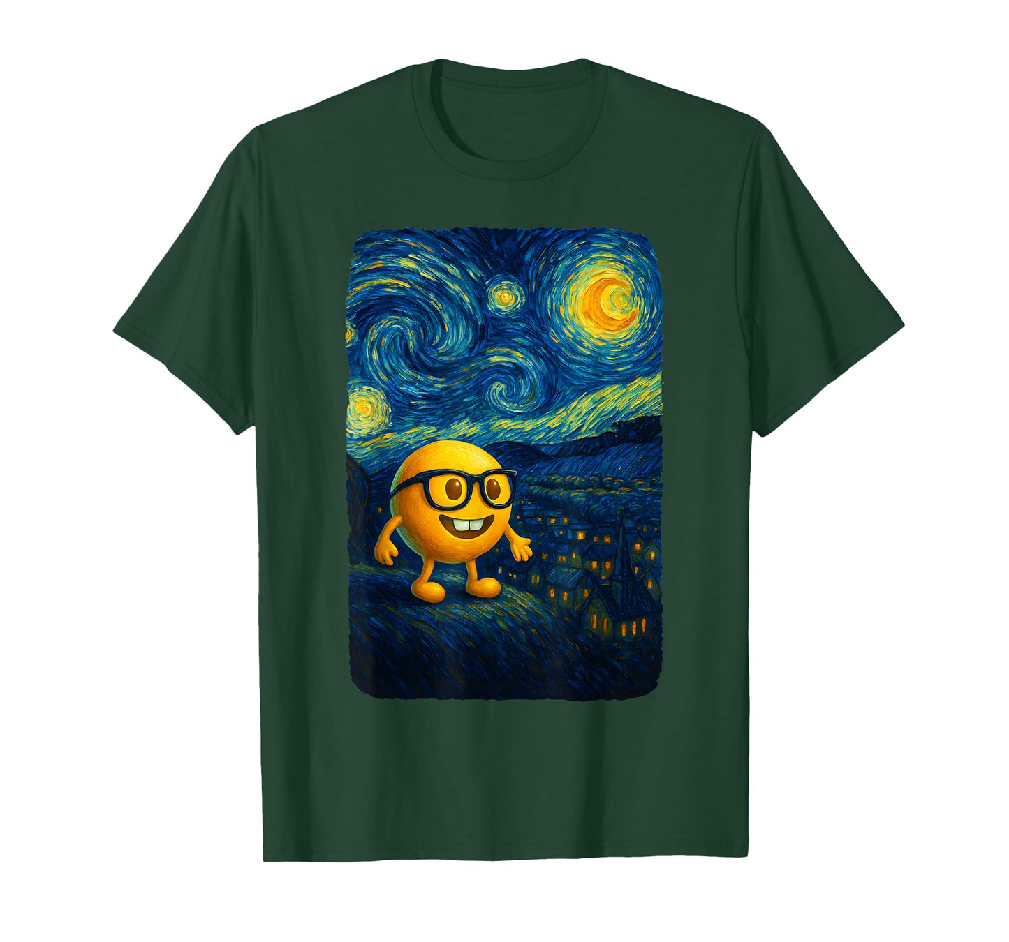 Nerd Glasses Buckteeth Emoticon Starry Funny Night Van Gogh T-Shirt