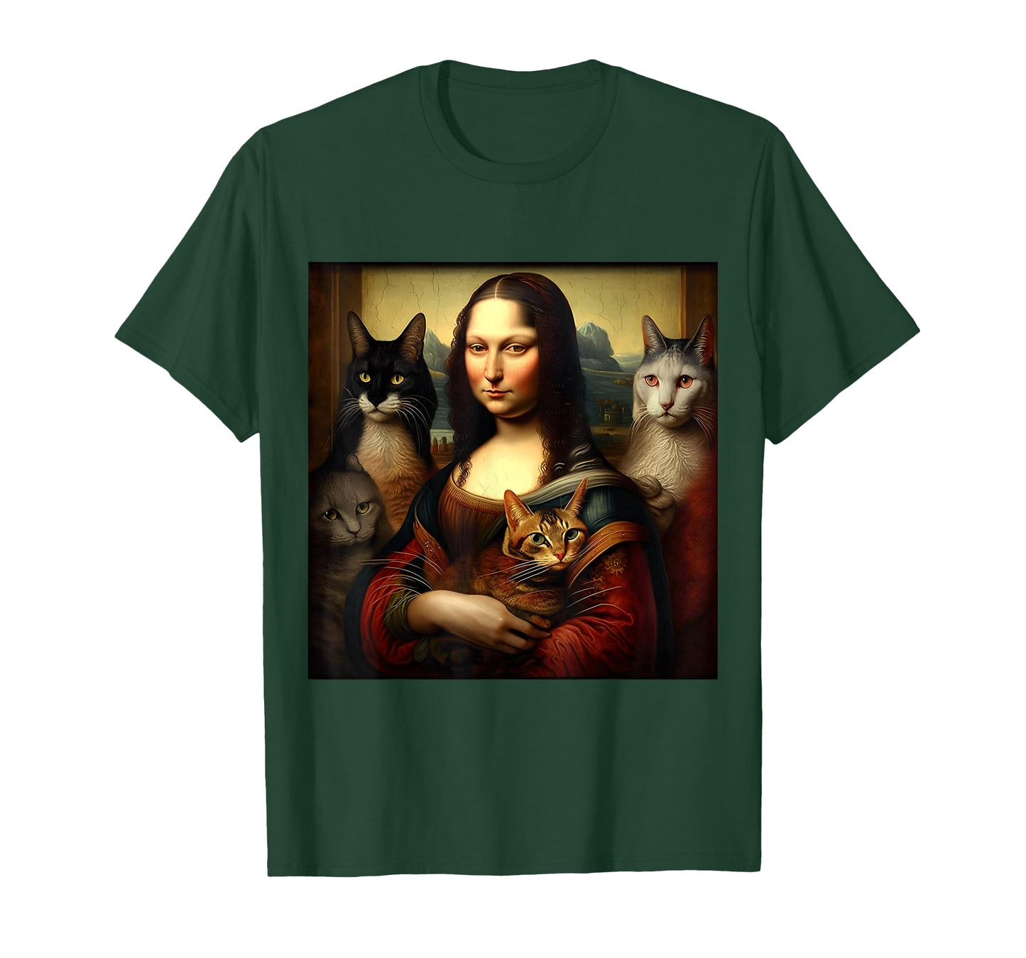 Mona Lisa Leonardo Da Vinci cat lady cat mom cat lover T-Shirt