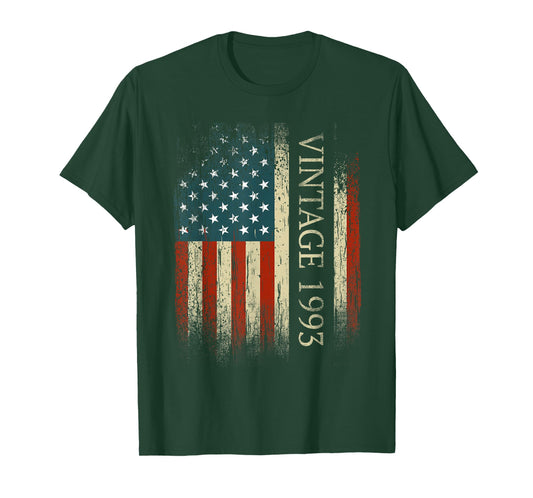 32nd Birthday Vintage 1993 USA Flag 32 Year Old Gifts Bday T-Shirt