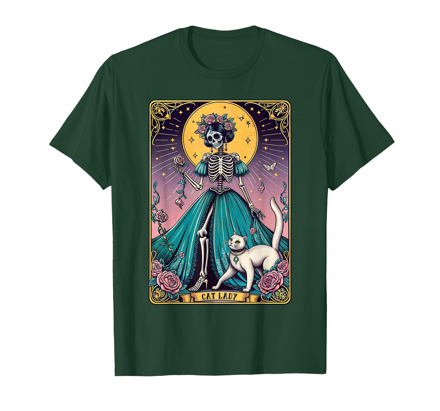 Cat Lady Tarot Card Skeleton Woman Funny Cat Lover T-Shirt