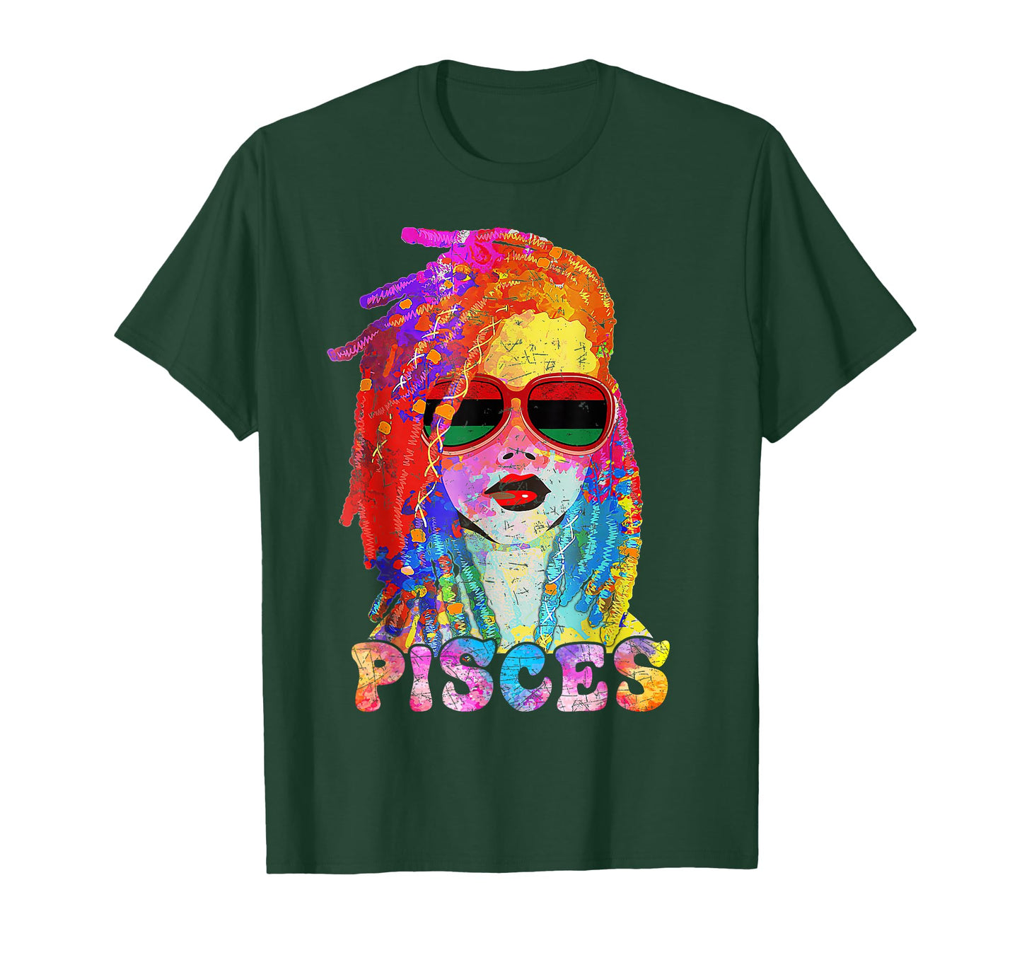 Pisces Girl Loc'd Hair Art Zodiac Birthday Black Woman T-Shirt