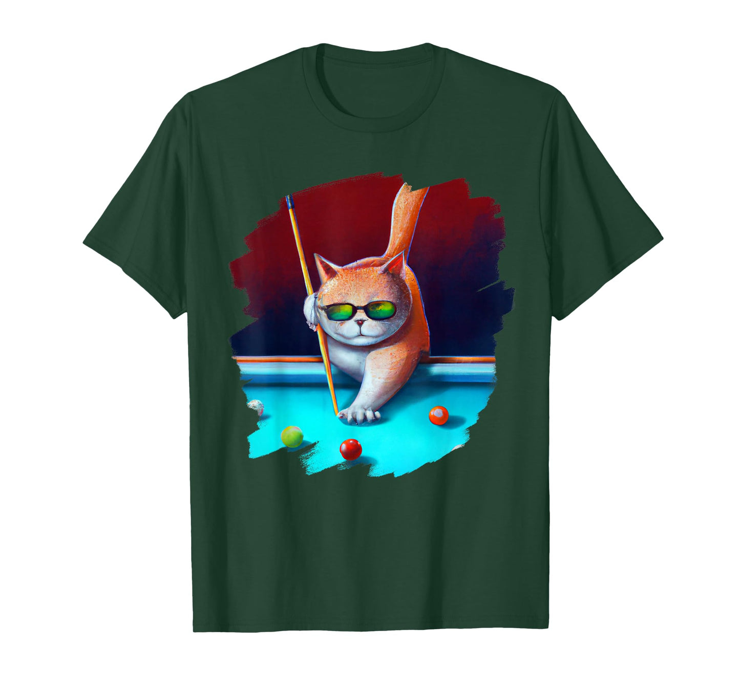 Cat Playing Pool Billiards in Lounge Cool Funny Cats T-Shirt
