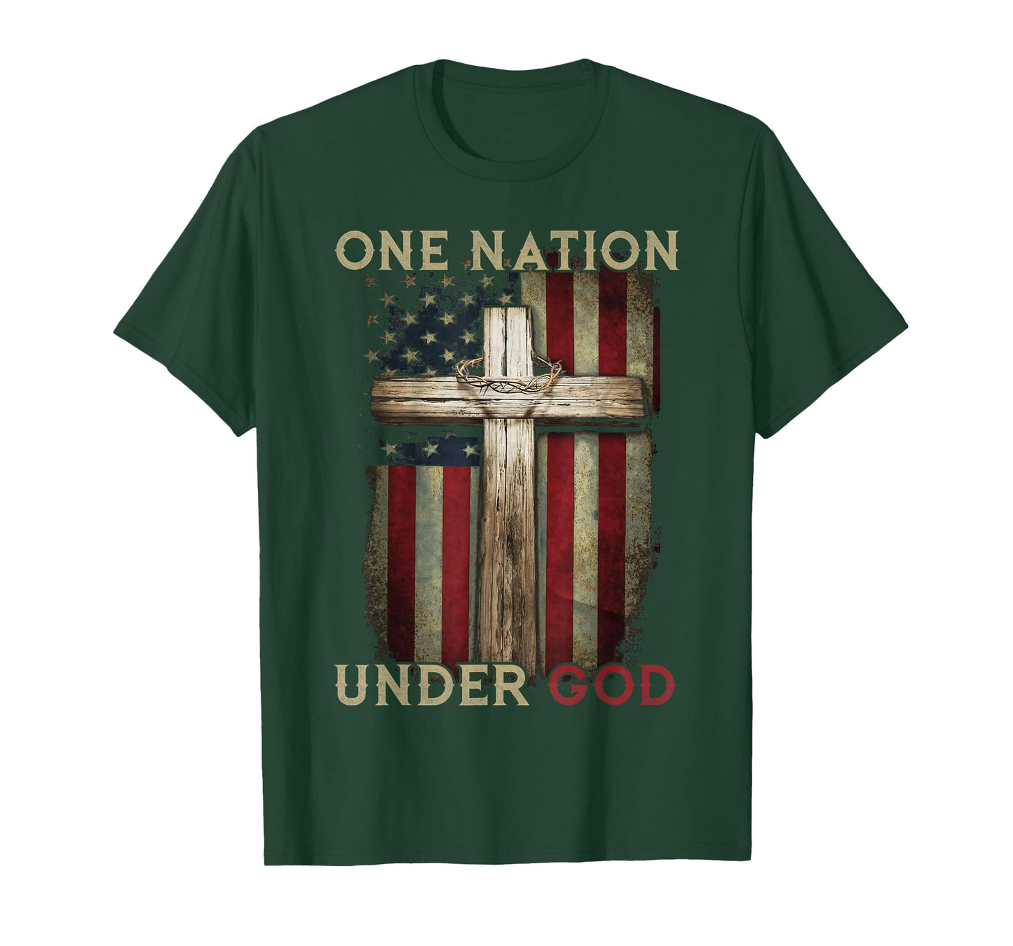 One Nation Under God US Flag 4th Of July Patriotic Christian T-Shirt