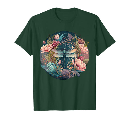 Cute Cottagecore Floral Dragonfly Aesthetic Girls Graphic T-Shirt Small