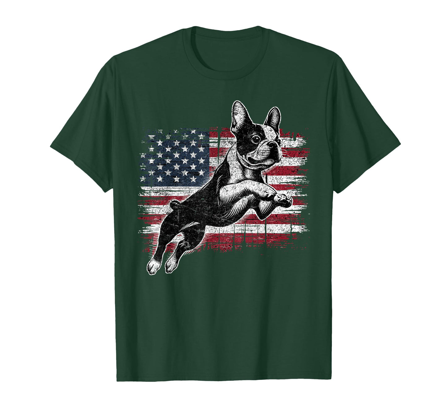 Boston Terrier Dog American Flag 4th of July Patriotic Puppy T-Shirt