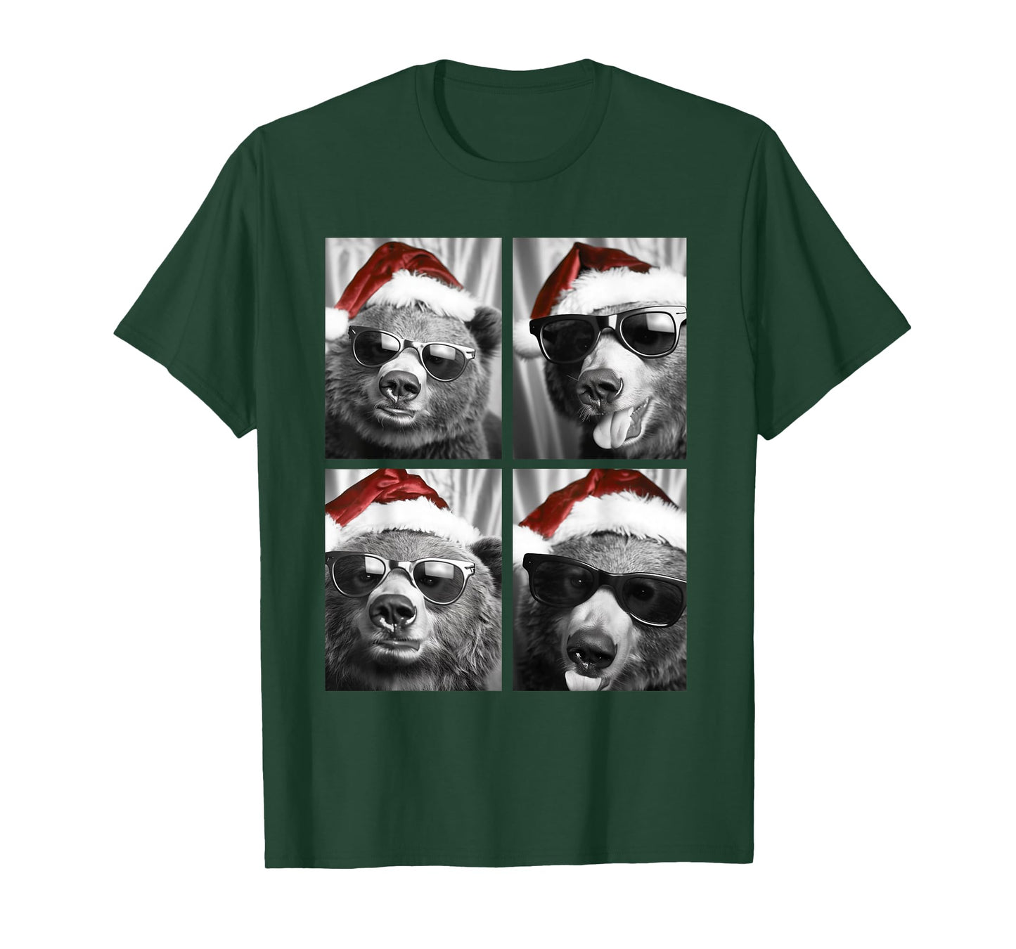Funny Christmas Bears with Sunglasses Santa Hat Festive Meme T-Shirt