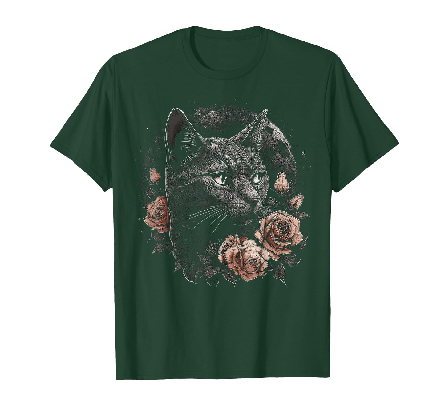 Cat Flower Moon Artwork | Animal Motif Cat T-Shirt