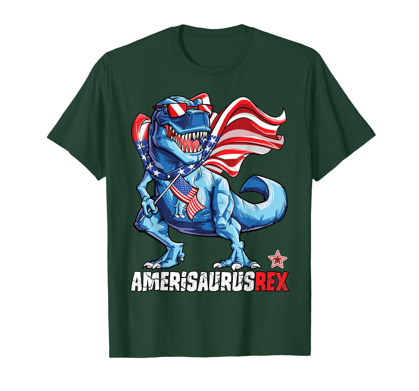 Dinosaur 4th of July Boys Girls Men Amerisaurus T Rex Funny T-Shirt Small