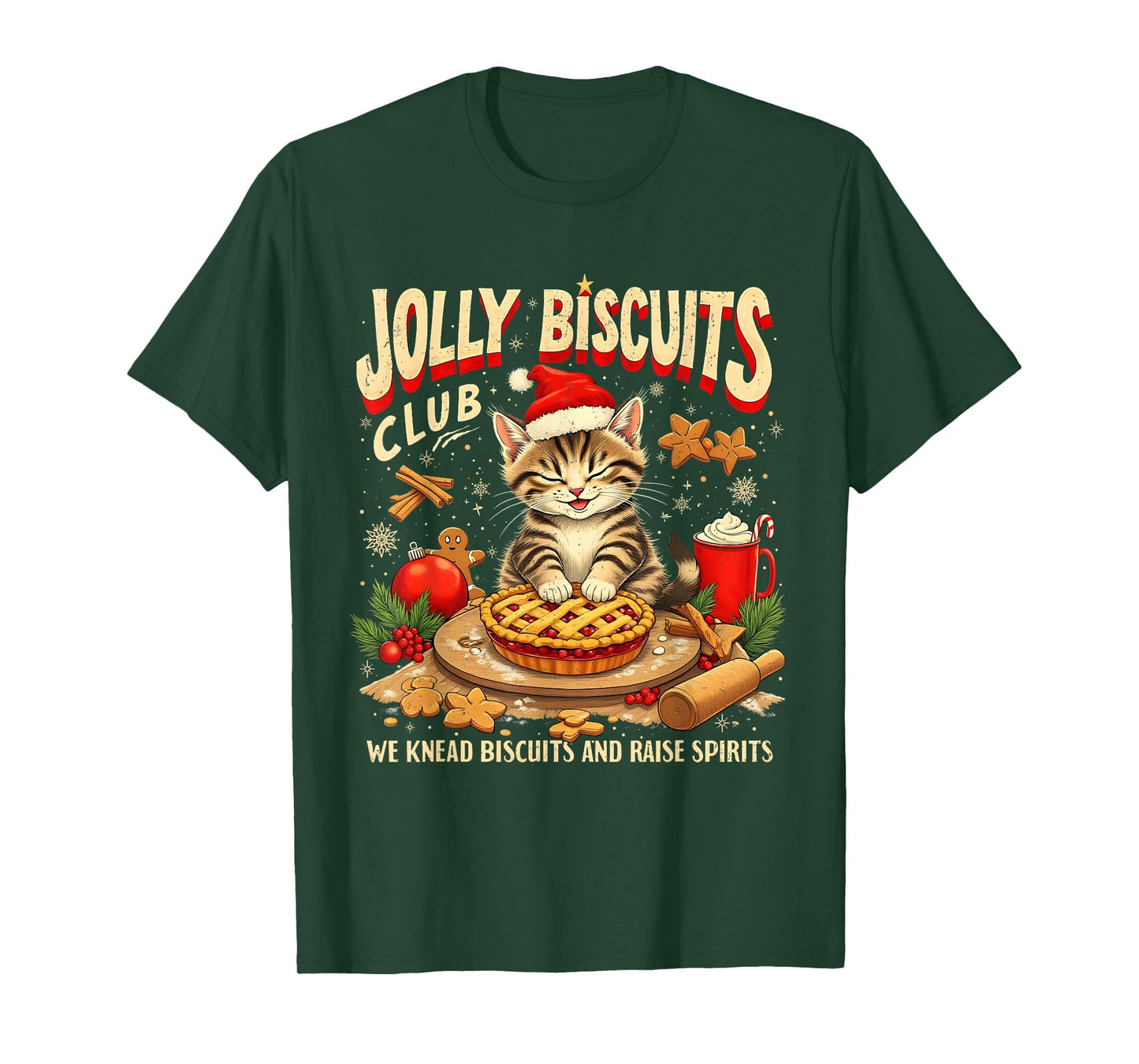 Christmas Jolly Biscuits Club Cute Cat Lovers Baking Squad T-Shirt