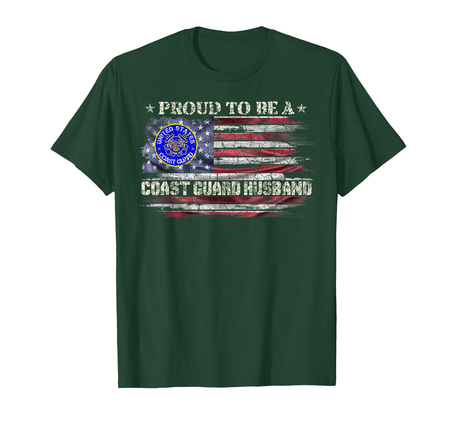 Vintage USA American Flag Proud To Be A Coast Guard Husband T-Shirt
