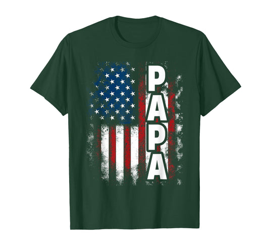 Papa American Flag Fathers Day From Grandkids Son Daughter T-Shirt