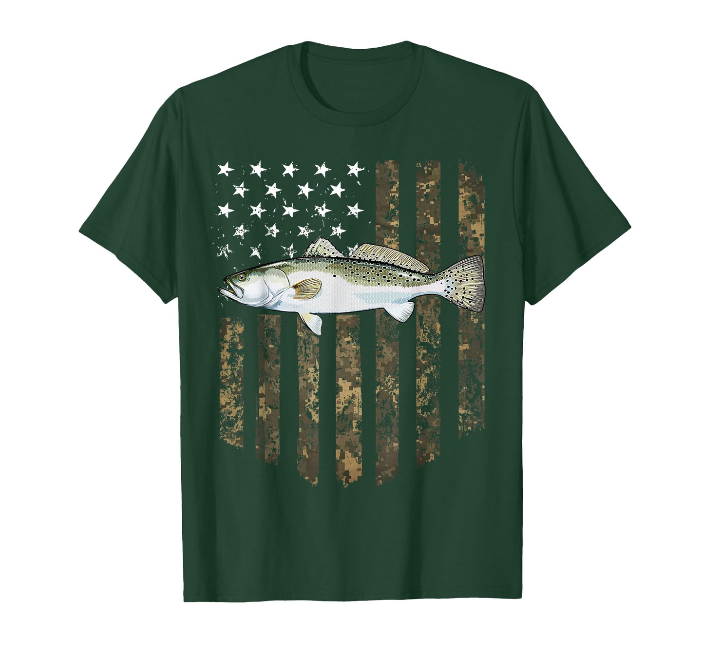 Camo American Flag Speckled Trout Fishing 4th Of July T-Shirt for Women Men