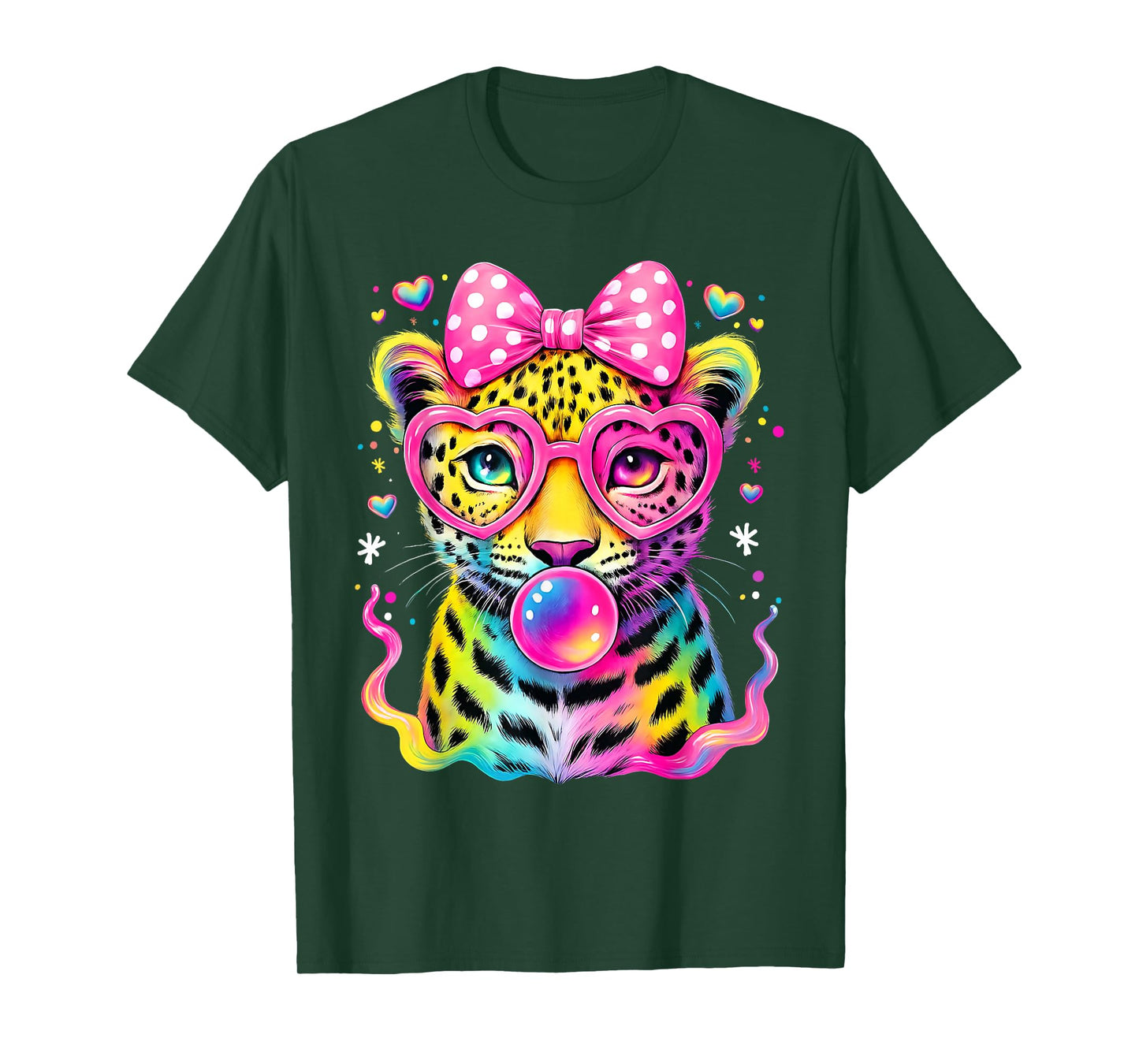 Funny Leopard Glasses Blowing Bubble Gum Back To School Kids T-Shirt