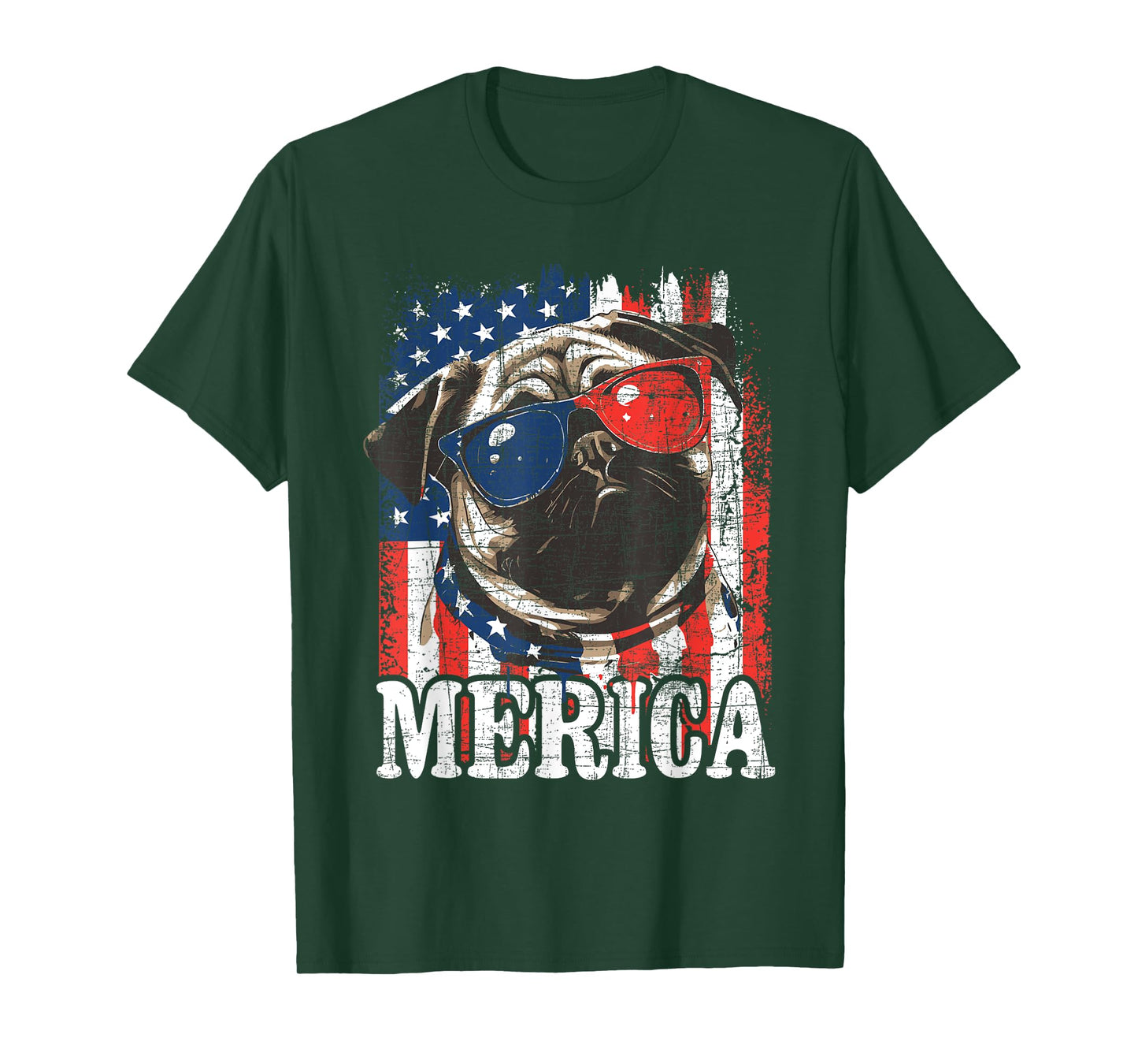 Merica - USA Flag Patriotic Pug Dog Owner Puppy Pet Trainer T-Shirt