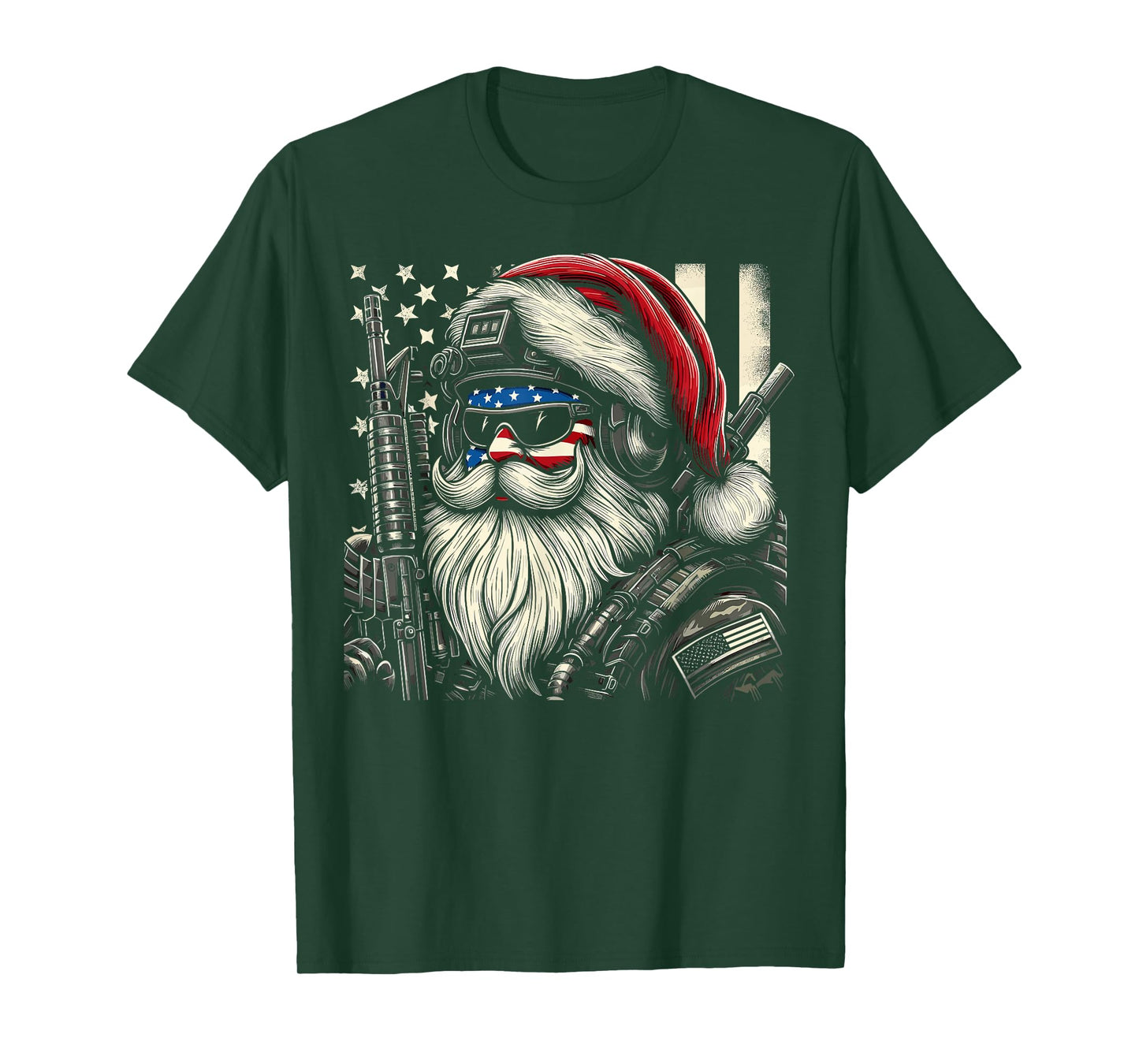 Patriotic American Santa Soldier Veteran Christmas Military T-Shirt