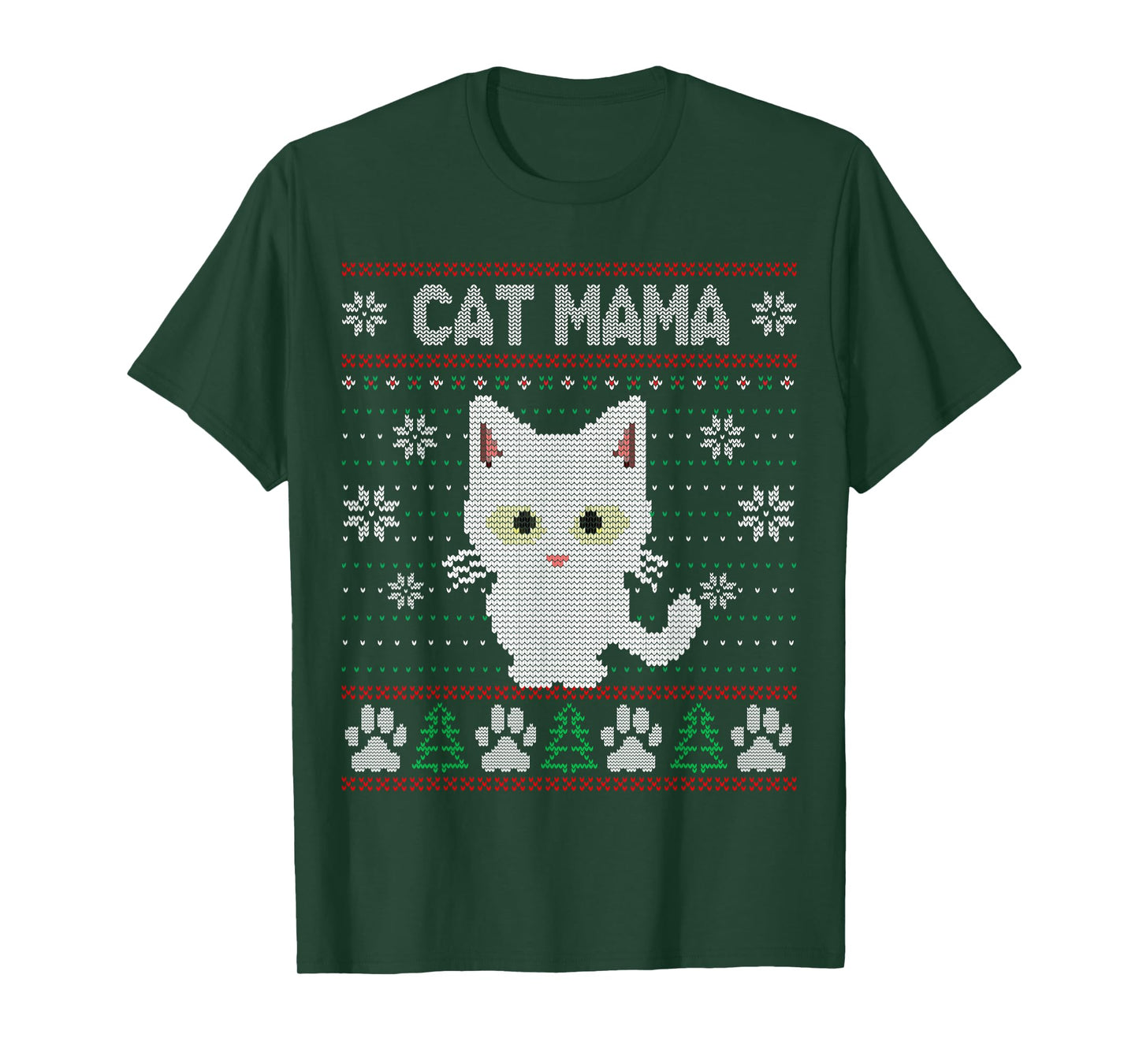 Cat Mama Ugly Christmas Sweater Pajama Kitty Mom Mother Xmas T-Shirt