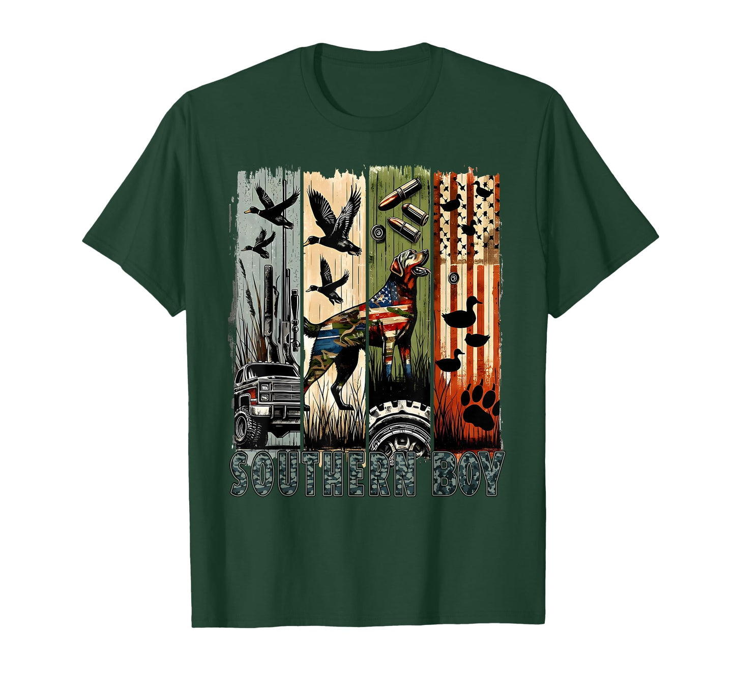 Southern Boy Camo Hunting Duck Dog Patriotic USA Flag Boys T-Shirt