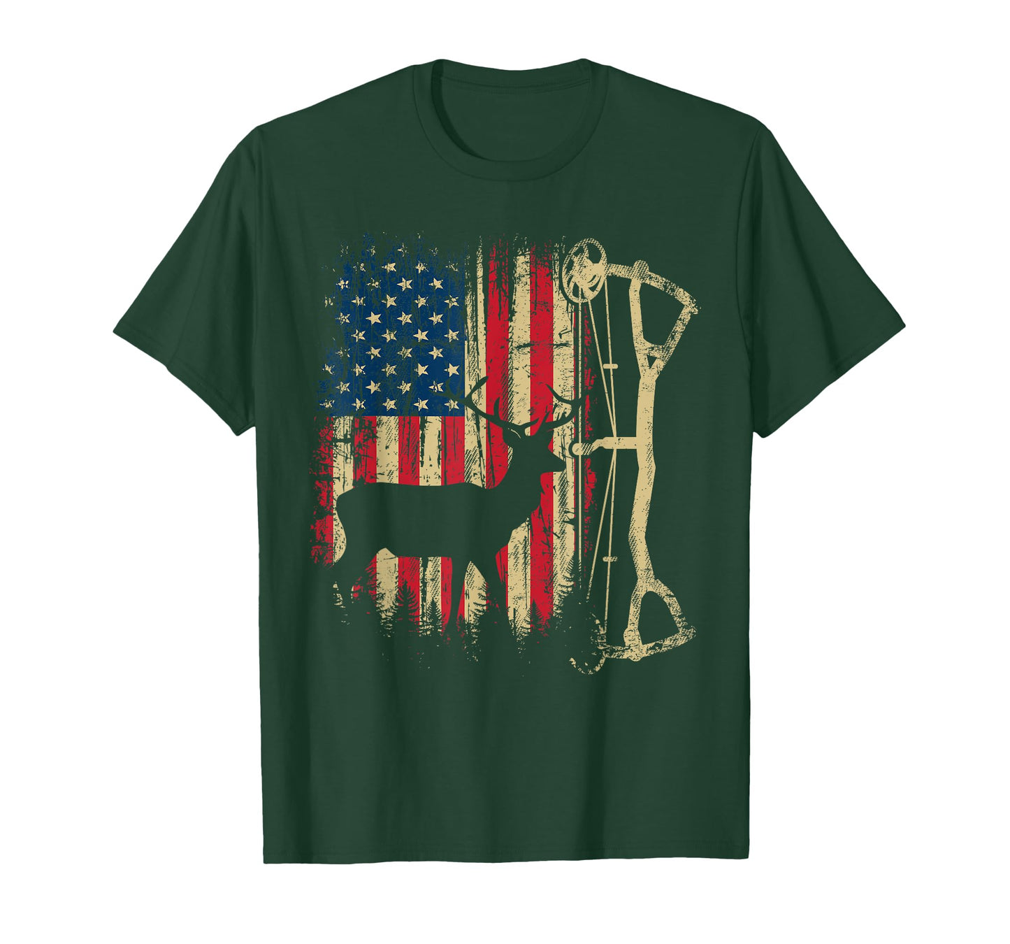 Patriotic Bowhunting USA Flag Deer Hunting Elk Archery Bow T-Shirt