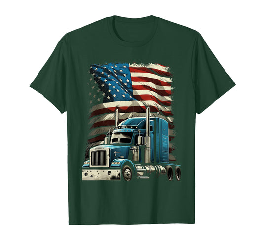 Trucker US American Flag For Patriotic Truck Driver T-Shirt