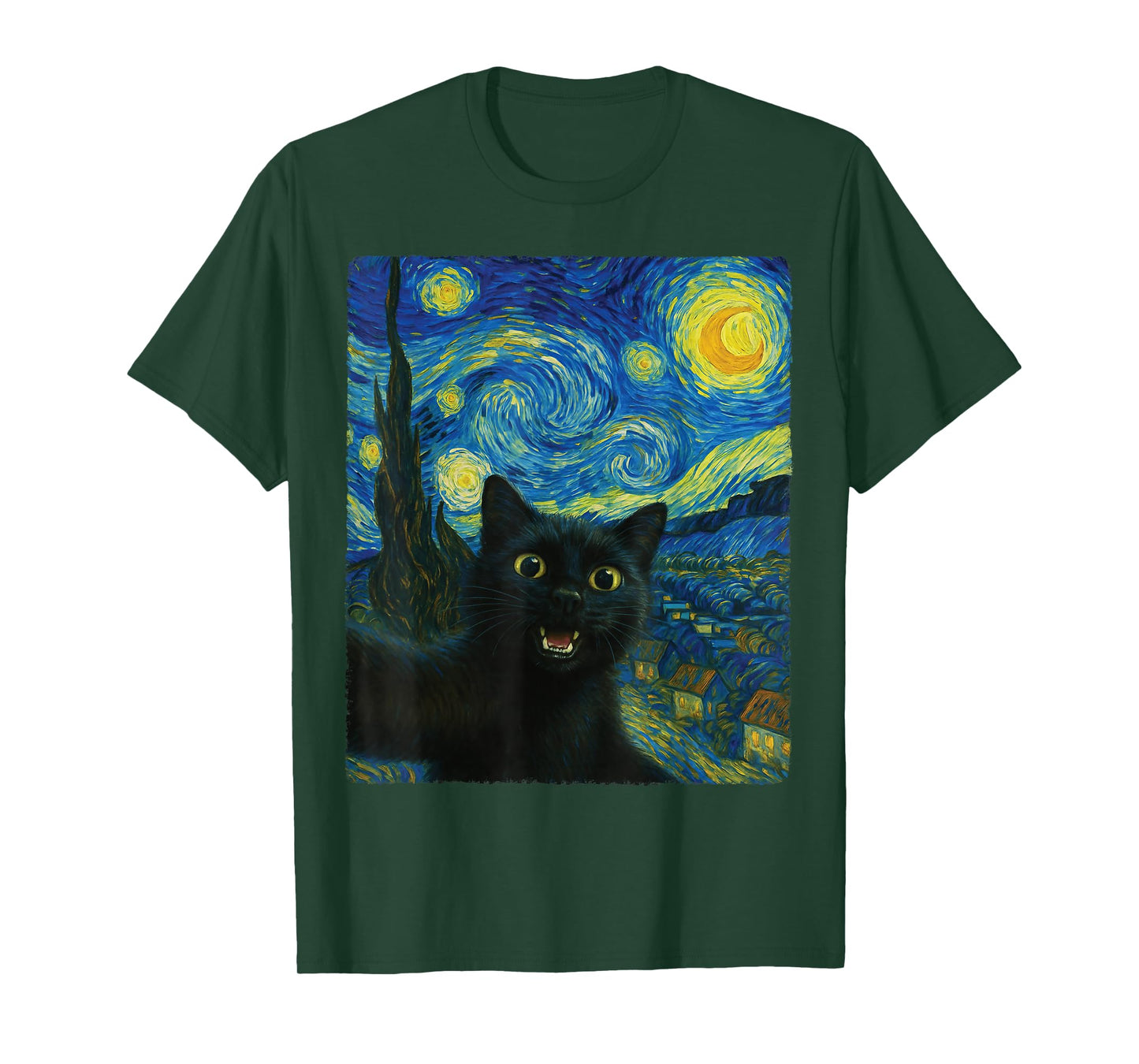 Black Cat Starry Night Van Gogh Cat Selfie Cat Mom Cat Lover T-Shirt