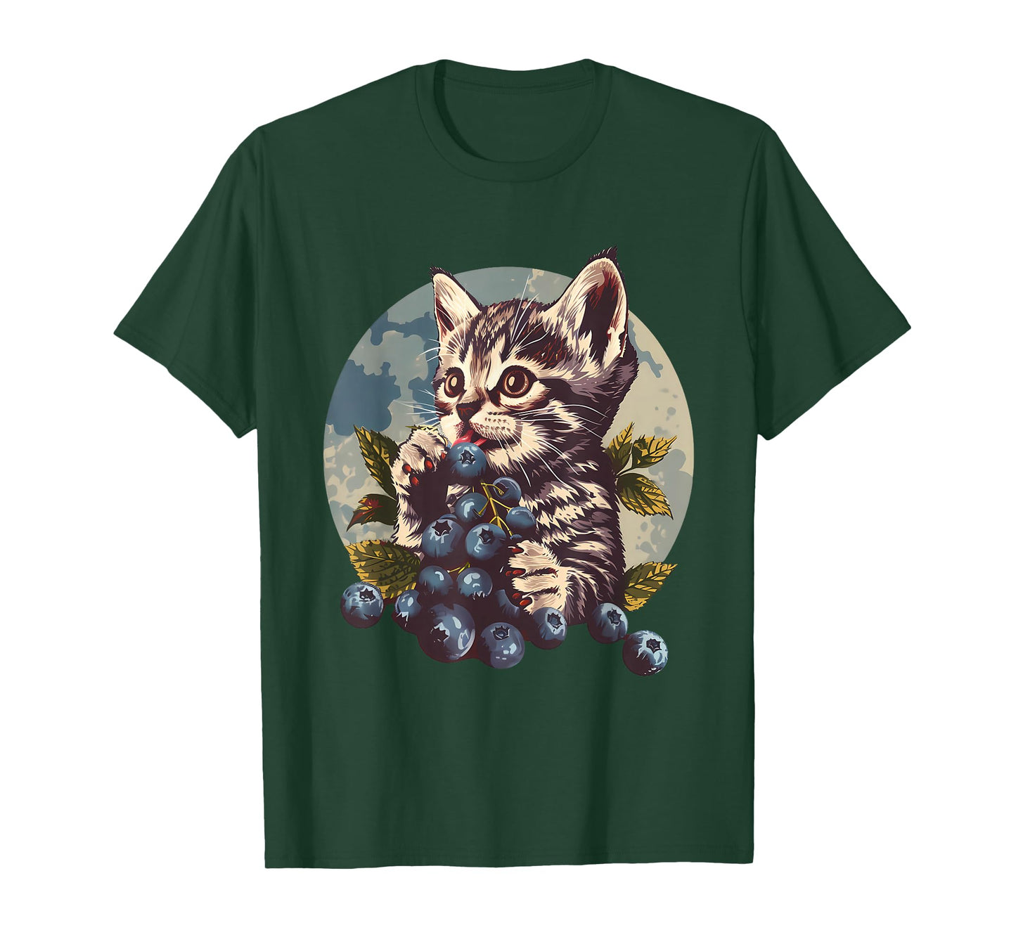 Blueberry Cat Blueberries Portrait Watercolor Animal Art T-Shirt