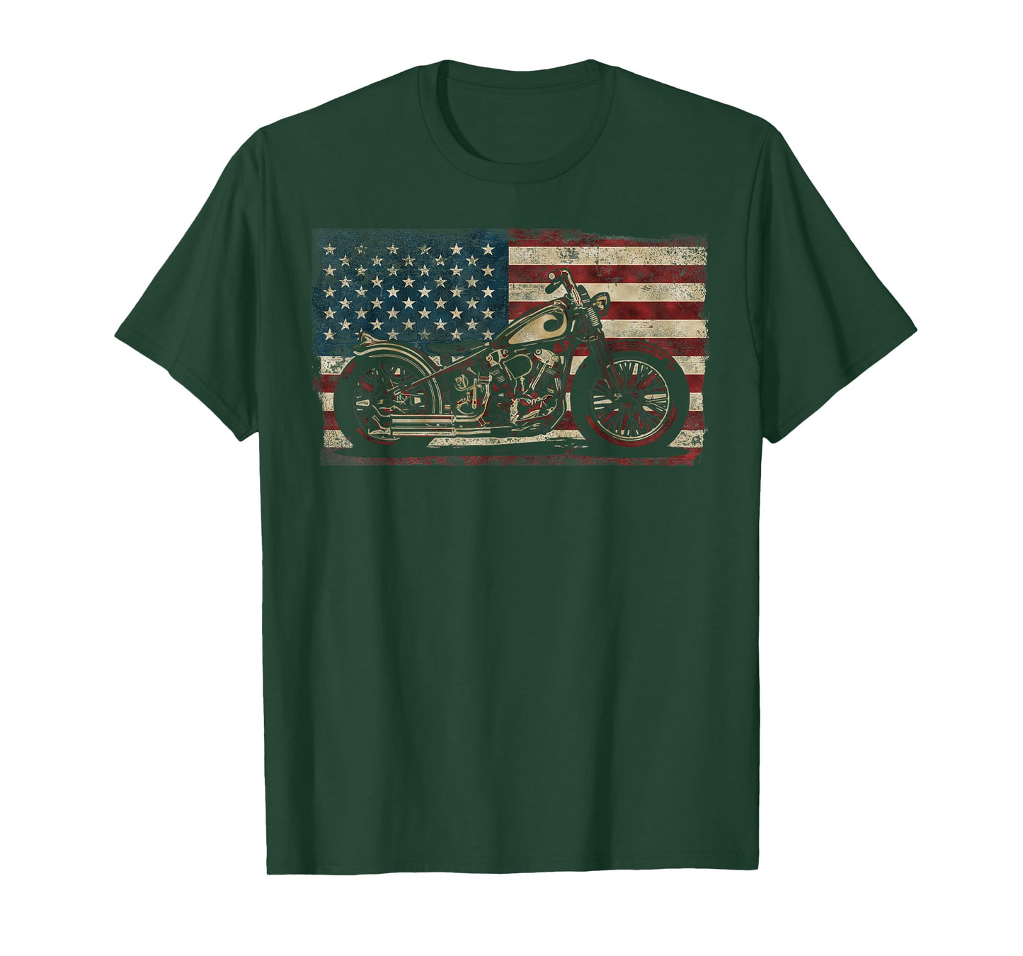 Classic Motorcycle Biker American Flag T-Shirt