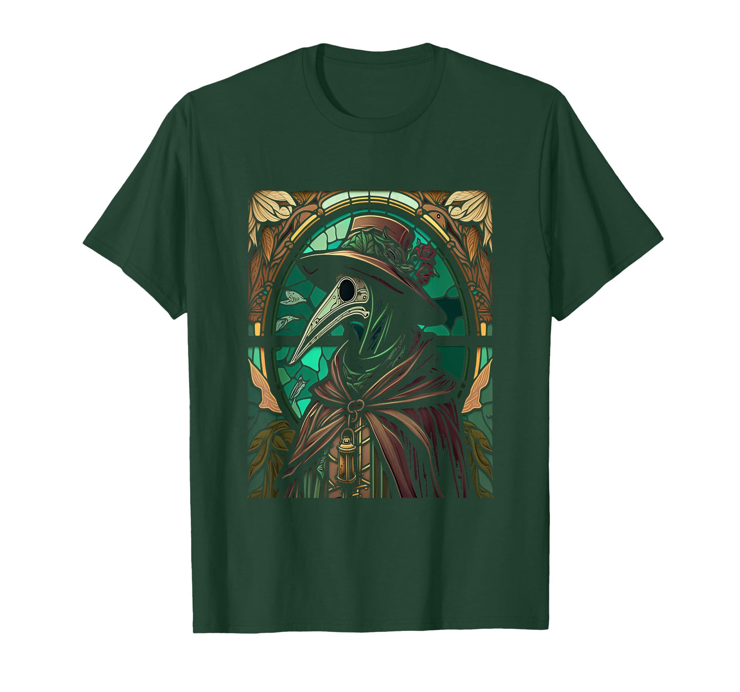 Colorful Stained Glass Holy Plague Doctor Cool Cathedral Art T-Shirt
