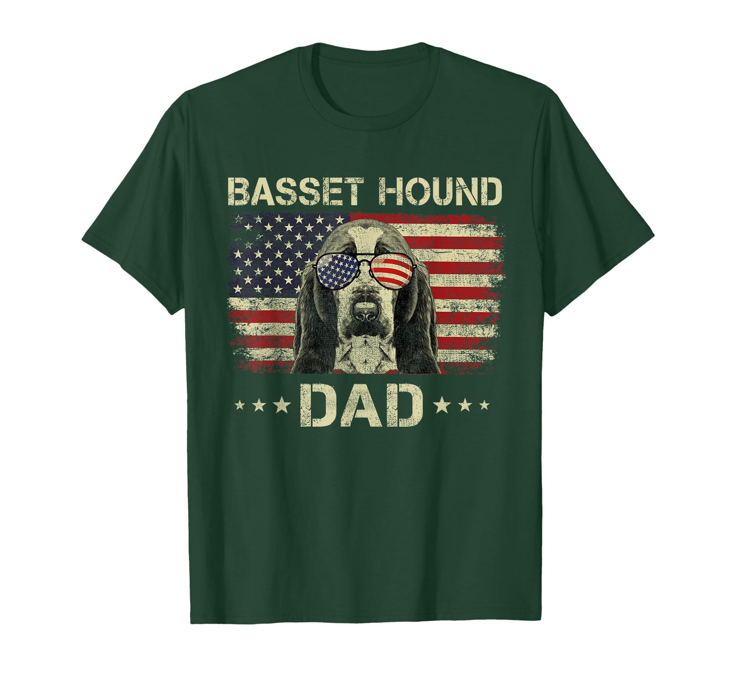 Basset Hound Dad Dog Lovers American Flag 4th Of July T-Shirt