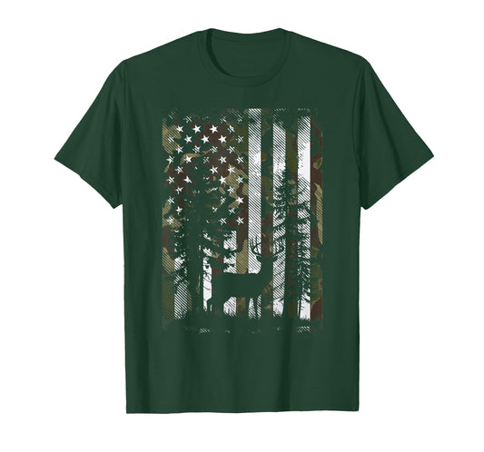 Deer Hunting American Flag Camo USA Hunter for Men Women T-Shirt