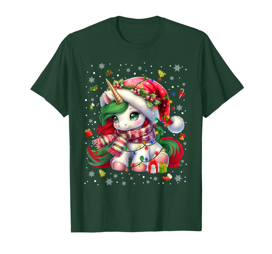 Cute Unicorrn Santa Hat Pajamas Christmas Xmas Pjs Girl T-Shirt