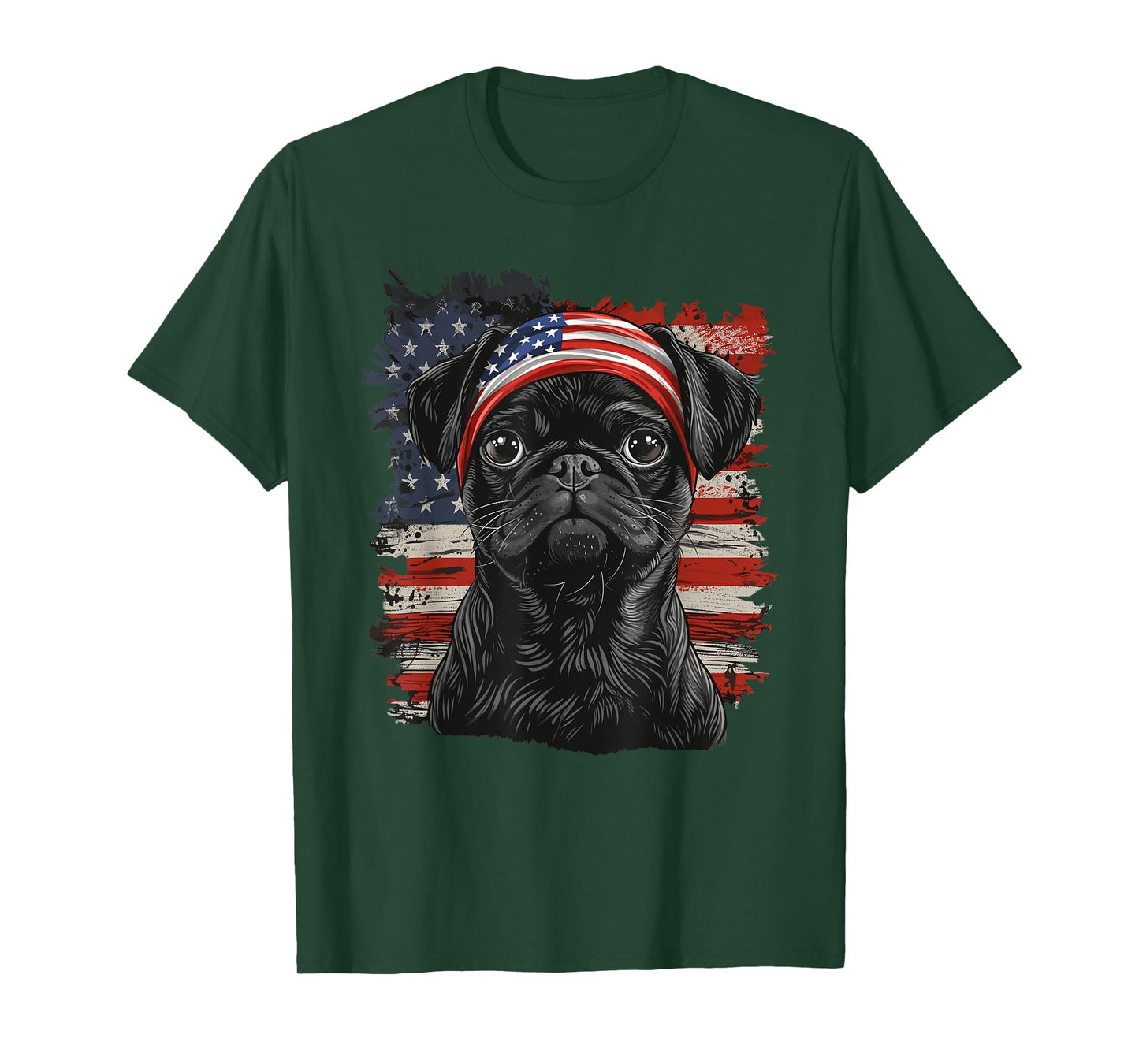 Pug Dog Patriotic 4th Of July USA American Flag T-Shirt