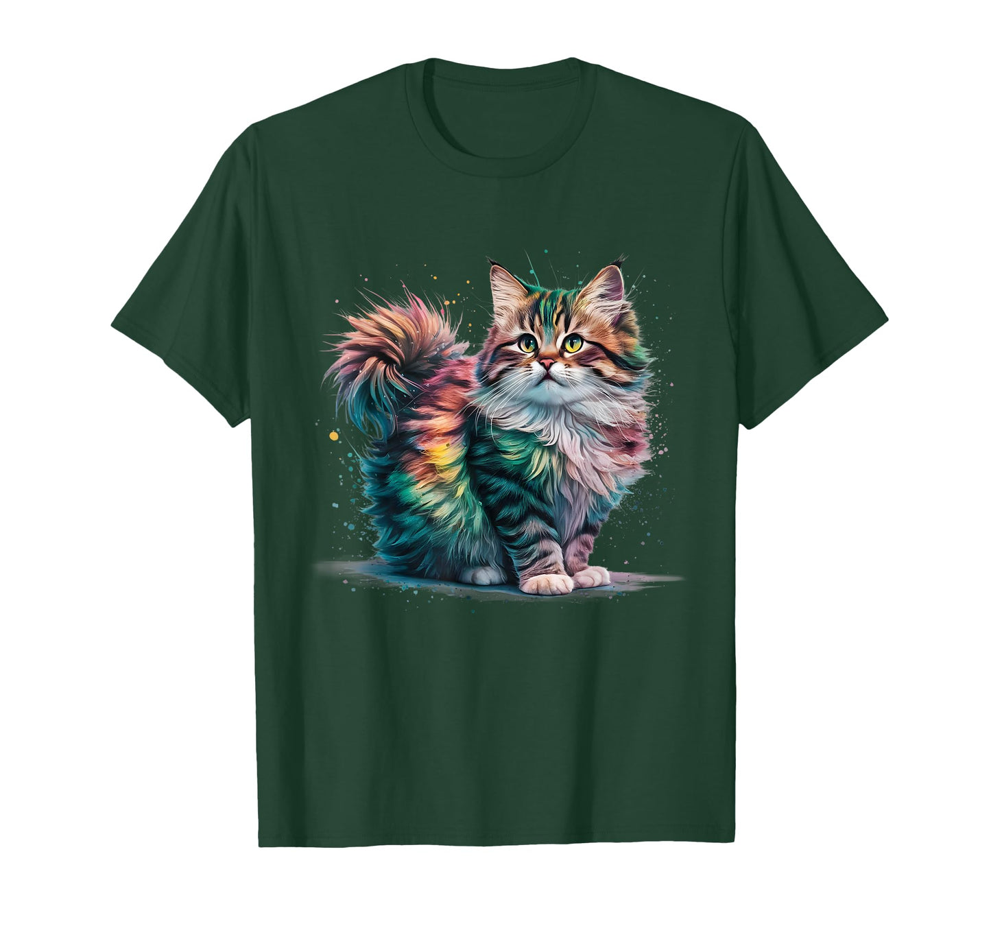 Cat Men Women Colourful Watercolour Cat T-Shirt