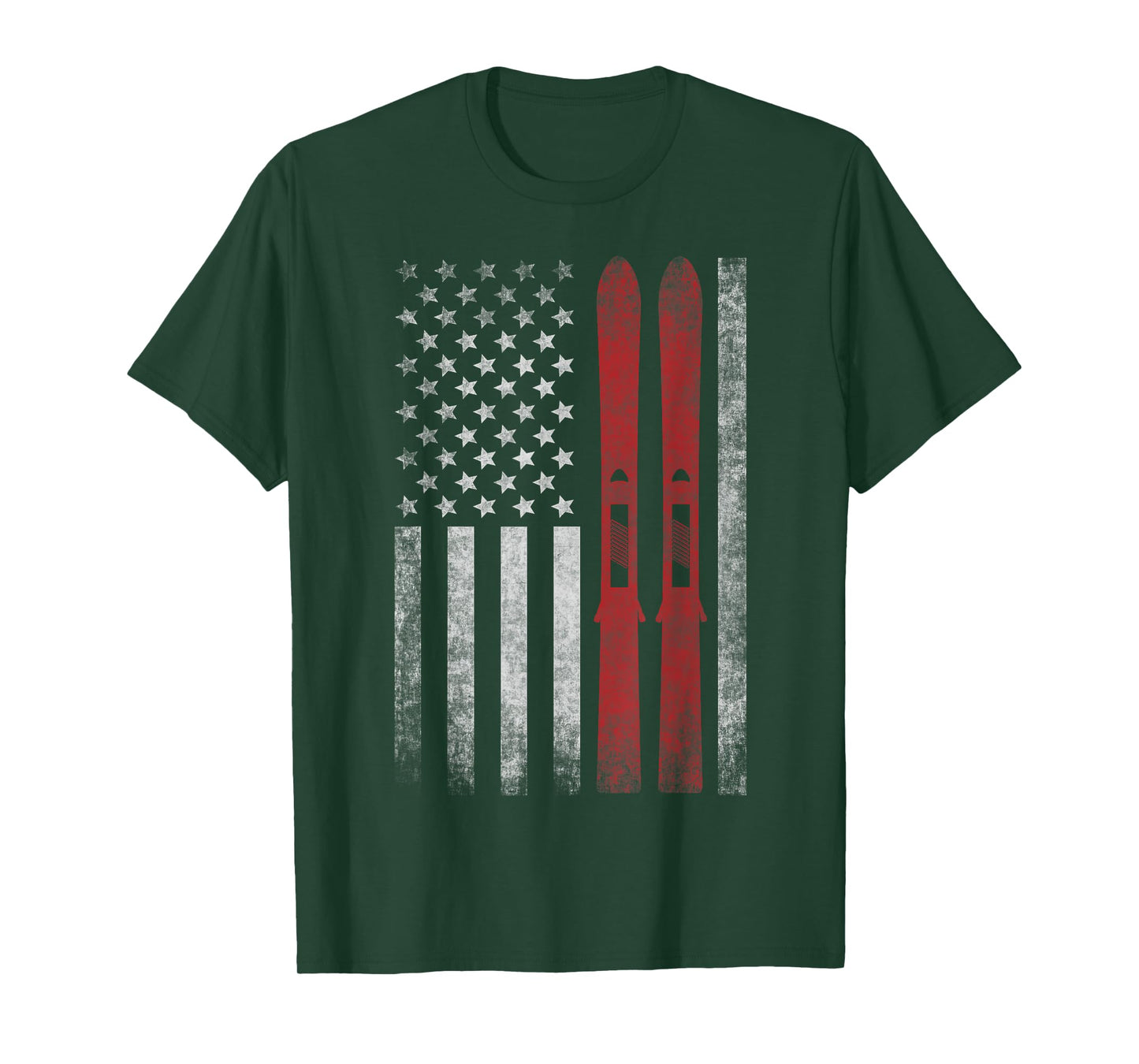 American Flag & Skis. Skiing Winter Sports for US Skiers. T-Shirt