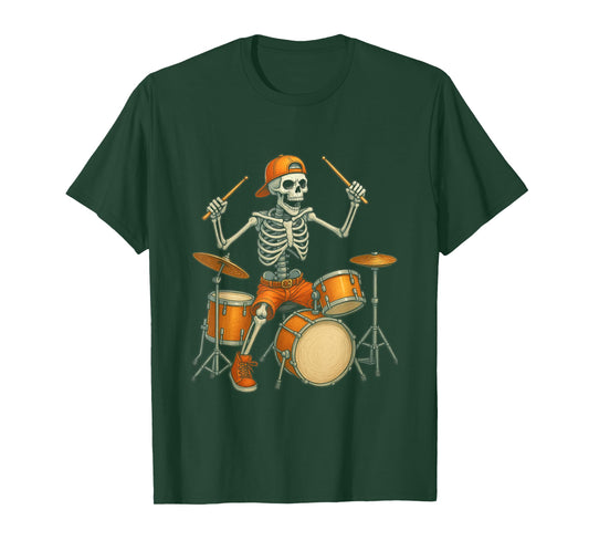 Halloween Skeleton Drums Spooky Season Drummer Men Boys Kids T-Shirt