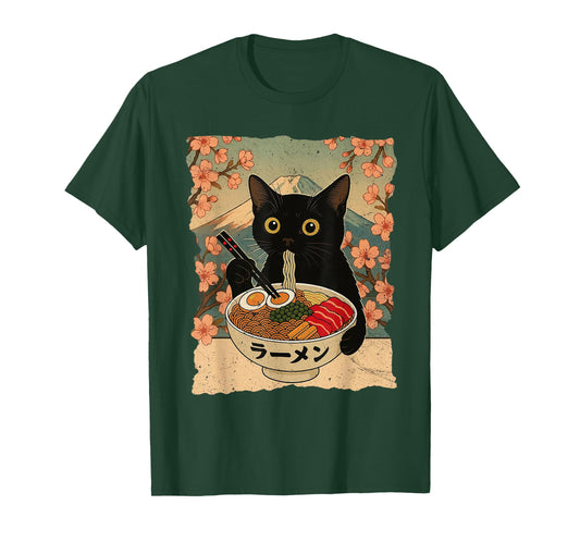 Anime Cat Ramen Japanese Funny Cat Graphic Tees Anime Gifts T-Shirt