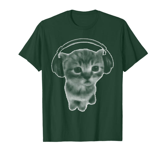 Cute Headphones Cat Funny y2k Grunge Silly Graphic T-Shirt