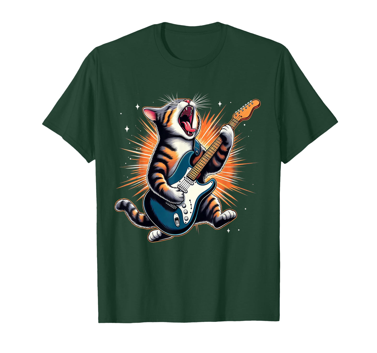 Cat Playing Guitar Rock Star Rock and Roll for Men Women Kid T-Shirt