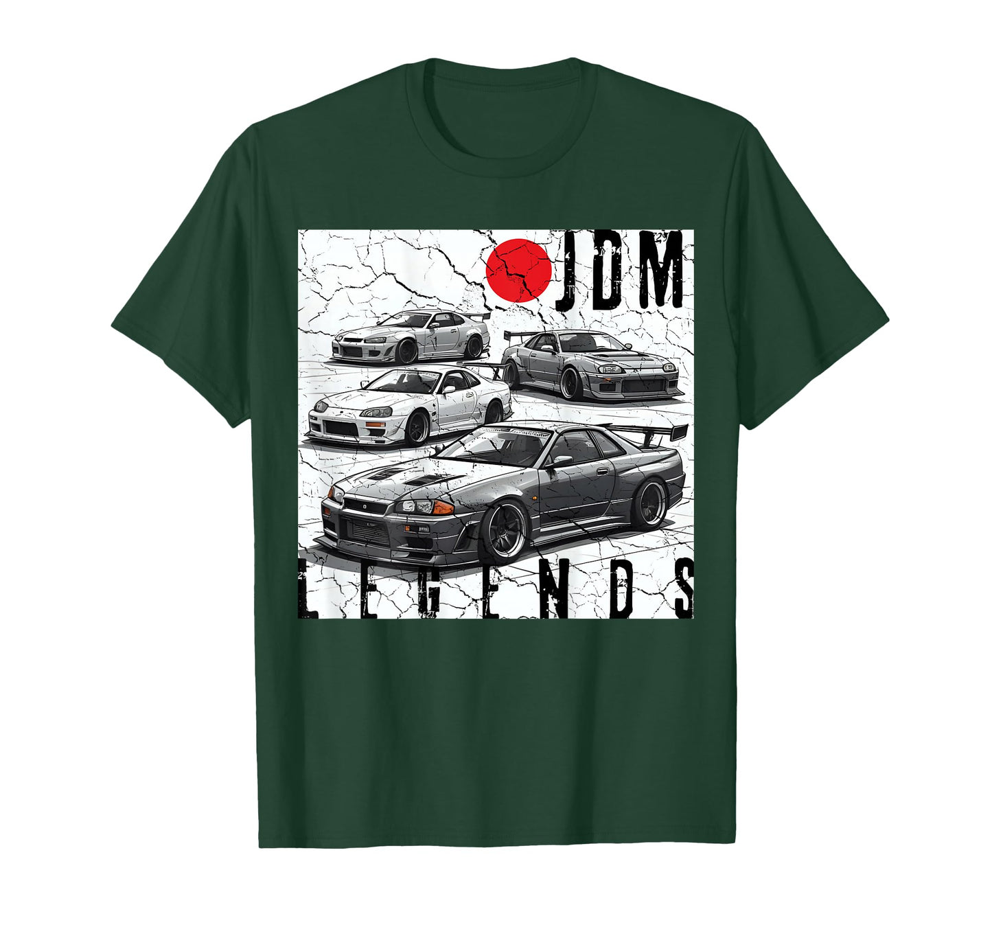 Backprint Distress JDM Legends Race Cars Japanese Flag Gifts T-Shirt