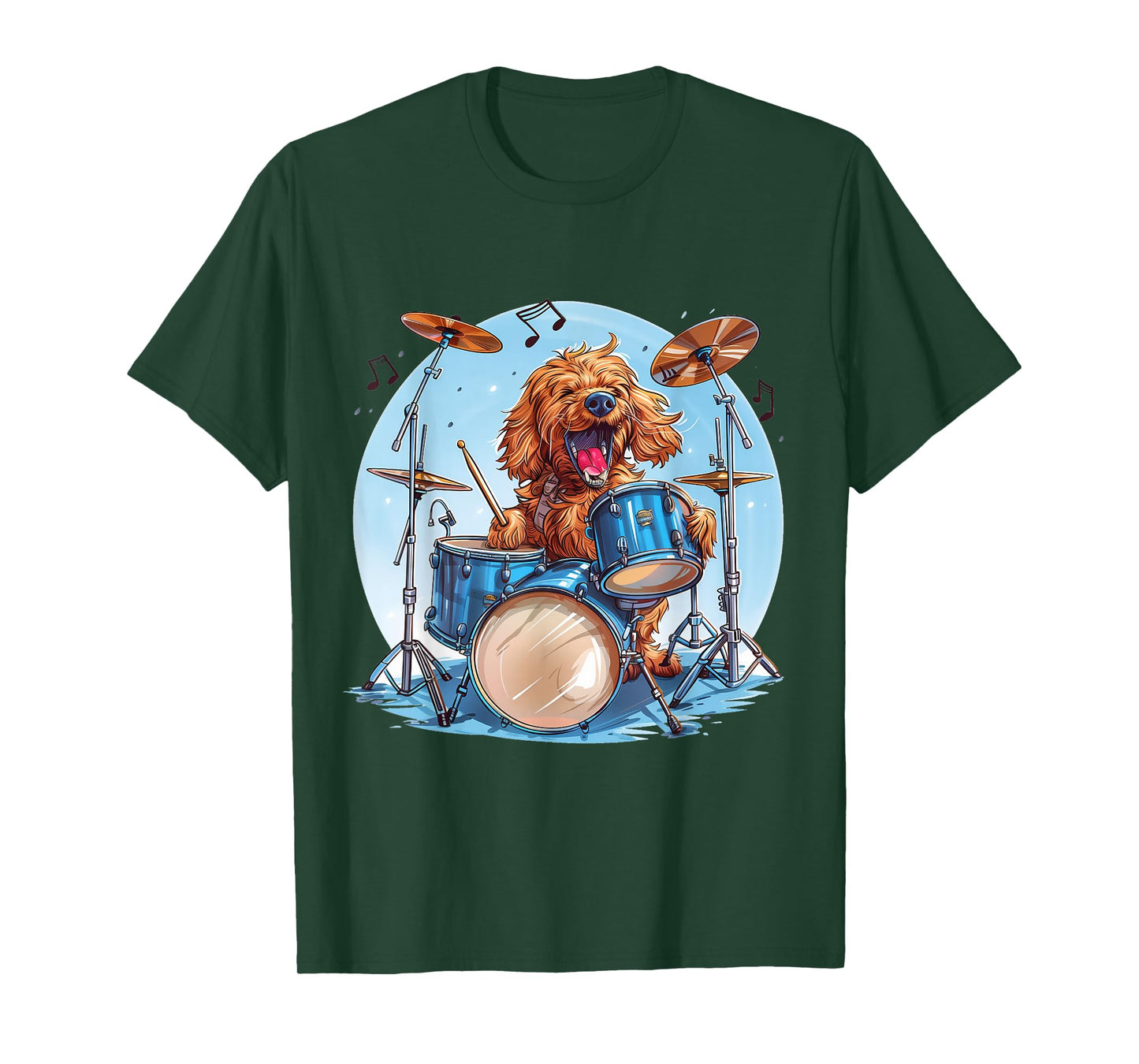 Goldendoodle Dog Playing The Drums Musician Dog Rock Band T-Shirt