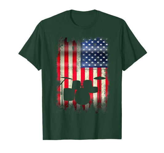 Drum Set USA American Flag 4th of July Patriotic Drummer T-Shirt