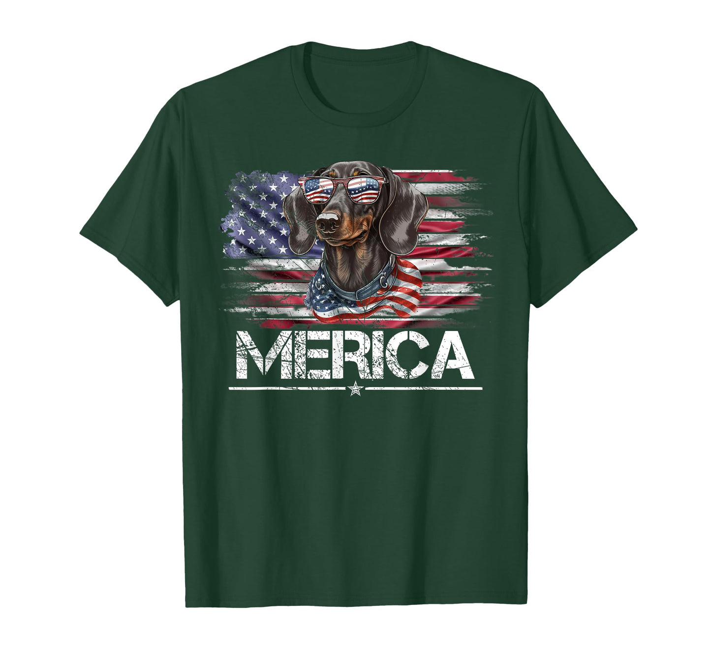 Vintage Dachshund Dog, Merica Weiner Dog USA Flag Funny Women Kids Men T-Shirt