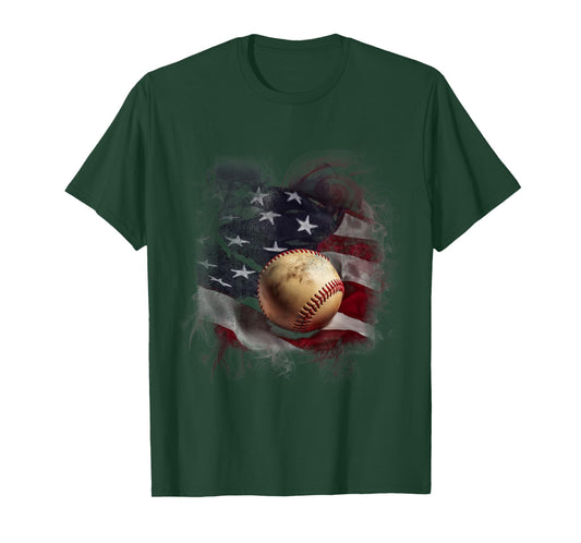 Baseball and American Flag USA Graphic T-Shirt for Women Kids Men