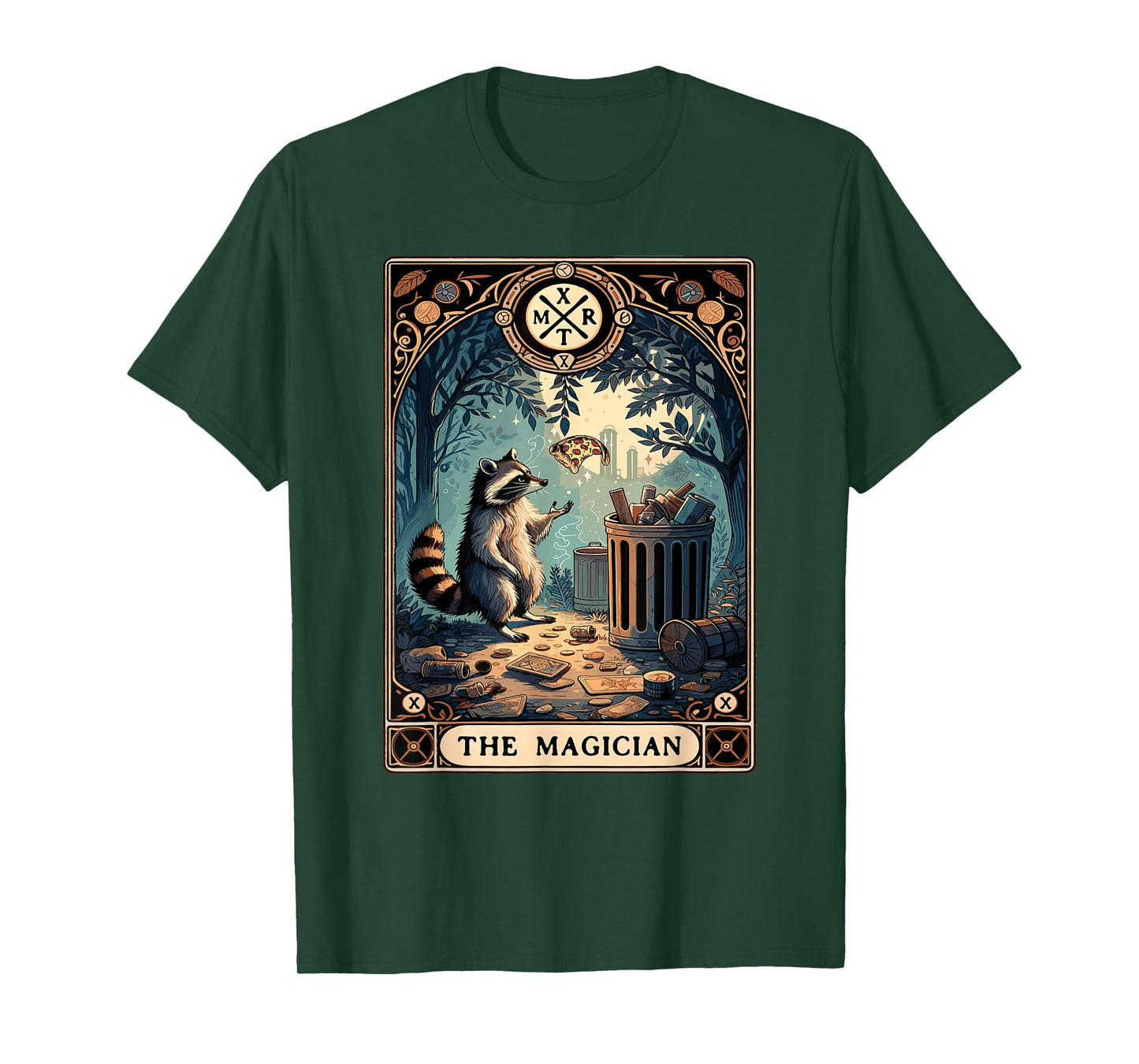 Raccoon Tarot Card Pizza The Magician Gothic Occult Raccoon T-Shirt