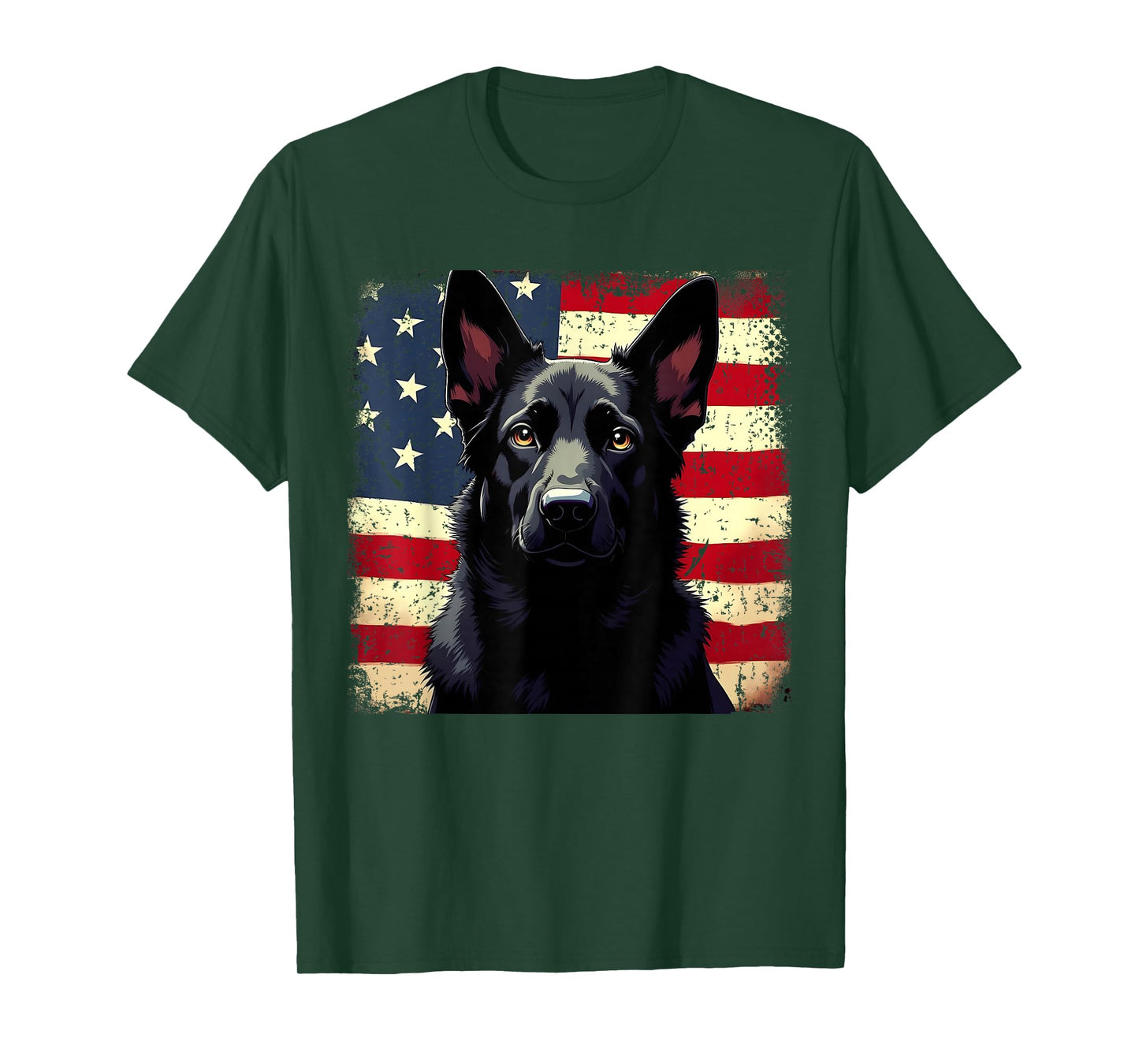 Patriotic Black German Shepherd USA American Flag Dog Lover T-Shirt