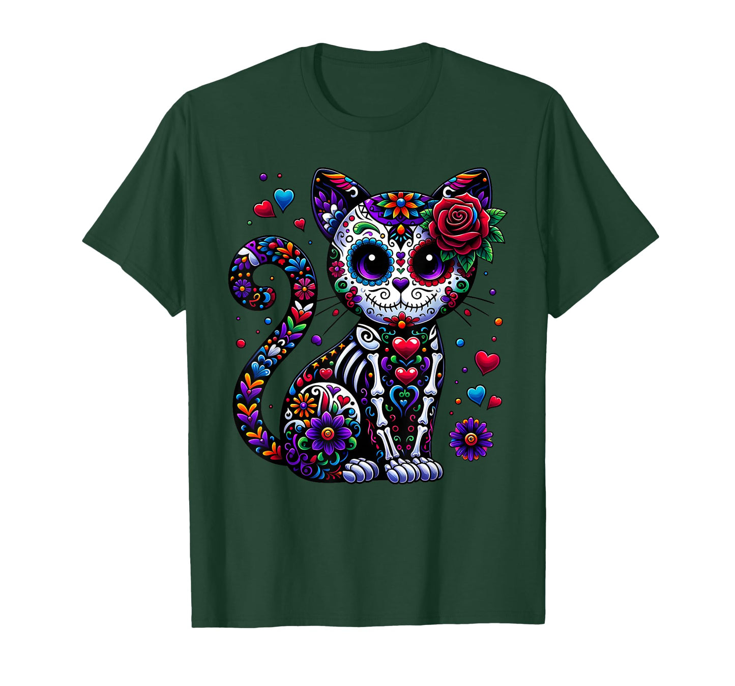 Dia De Los Muertos Cinco De Mayo Cat Sugar Skull Men Women T-Shirt
