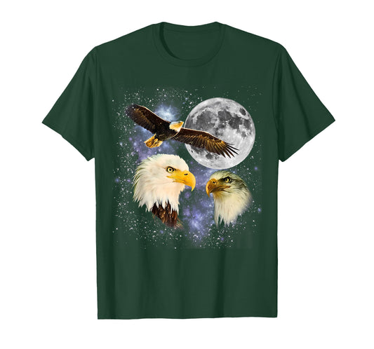 Three Bald Eagle Moon Meme Funny American Bird Eagles Lover T-Shirt