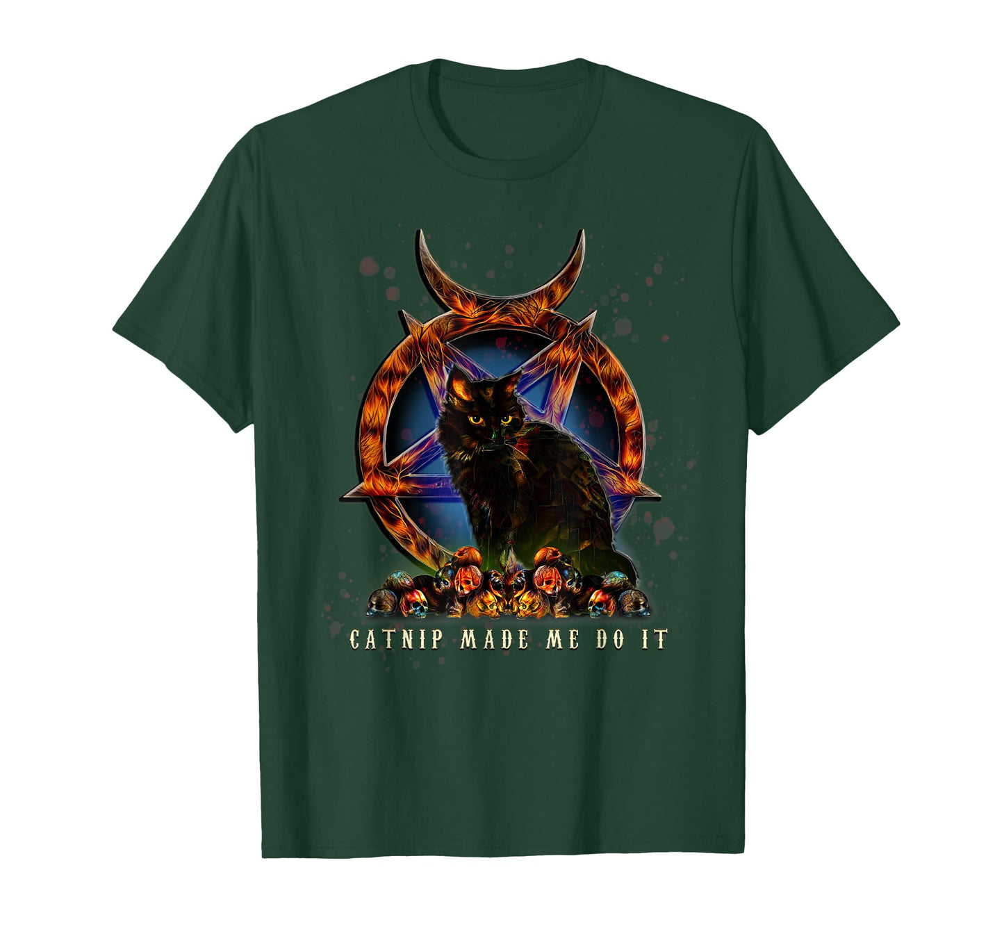 Funny catnip made me do it black cat skulls pentagram shirt T-Shirt